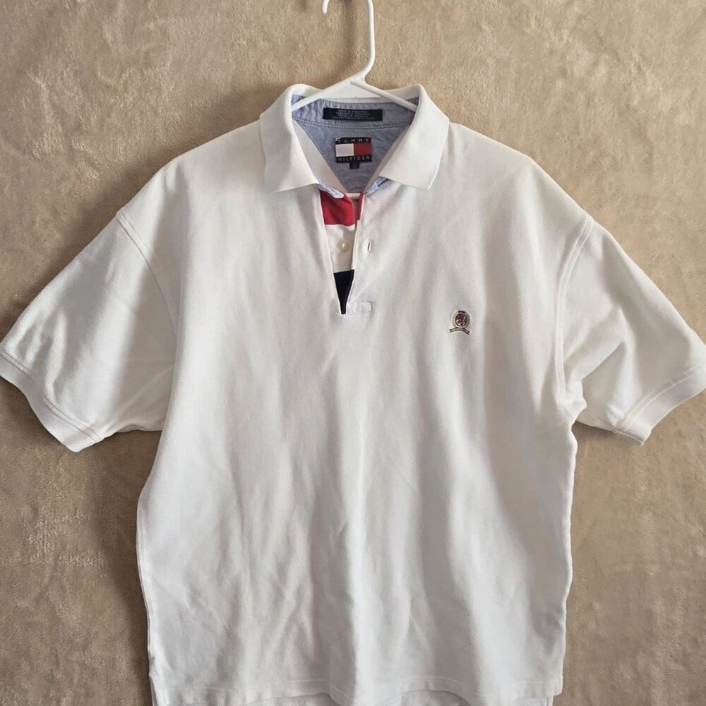 Tommy Hilfiger Sailing Gear Polo Shirt Men’s Large White Vintage Logo‎ Crest 382